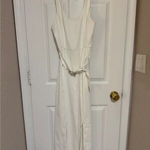 Club Monaco Cream Sleeveless Belted Maxi Jumpsuit